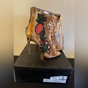 Chase + Chloe Rose Gold Mesh Floral Heels